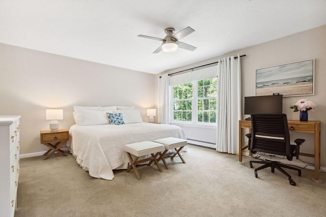 2 Englewood Dr Unit F-6, Harwich, MA 02645 - bedroom with a baseboard heating unit, light carpet, a ceiling fan, and a desk