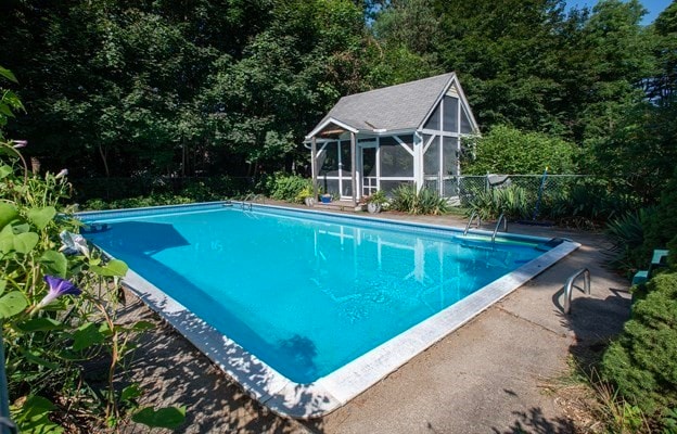 view of pool with an outdoor structure