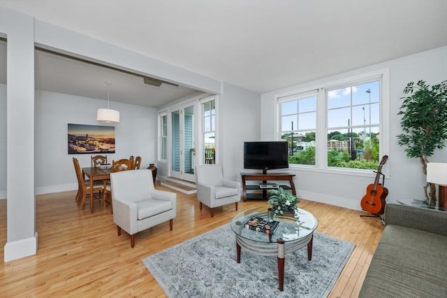 living room featuring light wood-type flooring