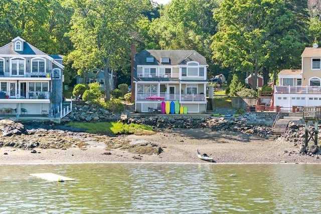water view featuring stairs