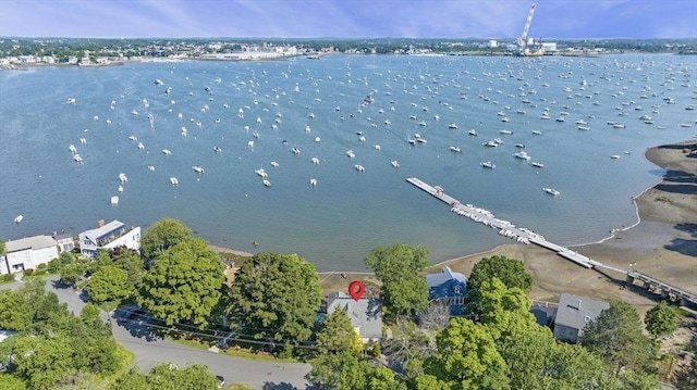 aerial view of property and surrounding area with a large body of water