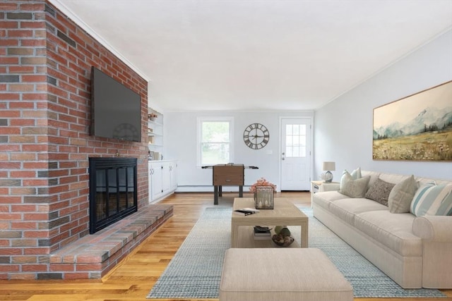 6 Post Gate Rd, Danvers, MA 01923 - living area featuring wood finished floors, a fireplace, and baseboard heating
