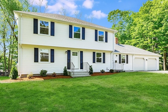 6 Post Gate Rd, Danvers, MA 01923 - colonial-style house featuring an attached garage, a front lawn, roof with shingles, and driveway