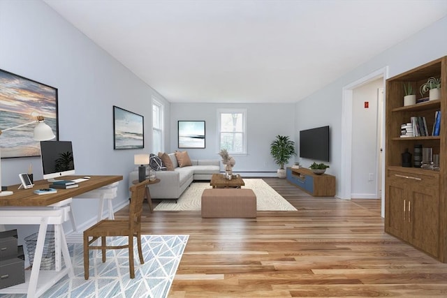 6 Post Gate Rd, Danvers, MA 01923 - living area featuring light wood-style floors, baseboards, and a desk
