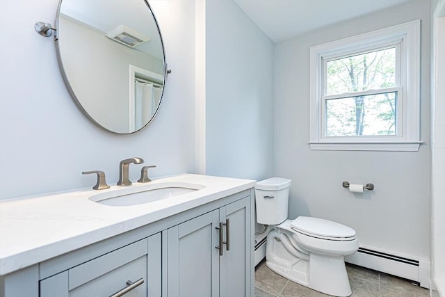 6 Post Gate Rd, Danvers, MA 01923 - full bath featuring a baseboard radiator, toilet, vanity, and tile patterned floors