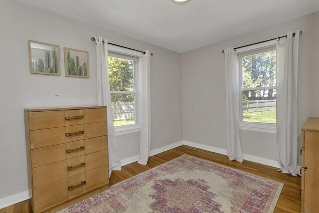 entryway with baseboards and wood finished floors