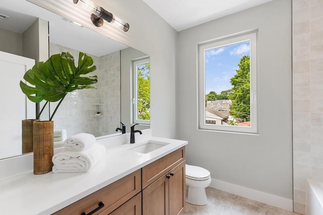 66 Upham St, Newton, MA 02465 - full bath with vanity, toilet, baseboards, and shower / washtub combination
