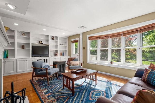 17 Angela Ln Unit 17, Watertown, MA 02472 - living room with light wood finished floors, baseboards, built in features, and recessed lighting