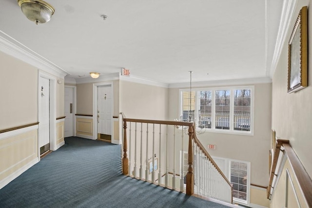 1 Riverview Blvd Unit 8-207, Methuen, MA 01844 - hall featuring an upstairs landing, ornamental molding, and dark carpet
