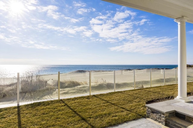 property view of water featuring a beach view