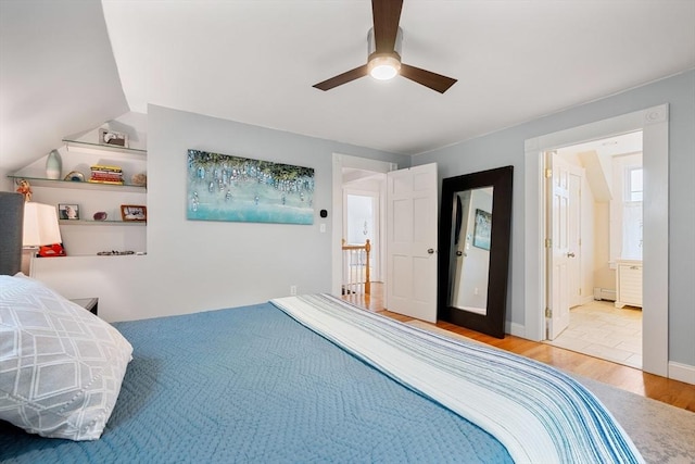 37 Devereux St, Marblehead, MA 01945 - bedroom with wood finished floors, a ceiling fan, and ensuite bath