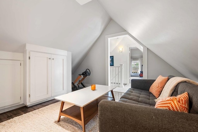 37 Devereux St, Marblehead, MA 01945 - living room with dark wood-style flooring and vaulted ceiling
