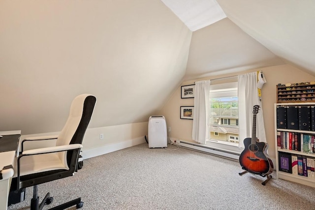 37 Devereux St, Marblehead, MA 01945 - carpeted home office featuring a baseboard heating unit and lofted ceiling