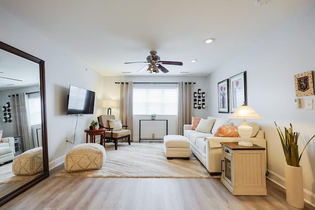 211 Central St Unit A305, Norwood, MA 02062 - living area with light wood-type flooring, a ceiling fan, and recessed lighting