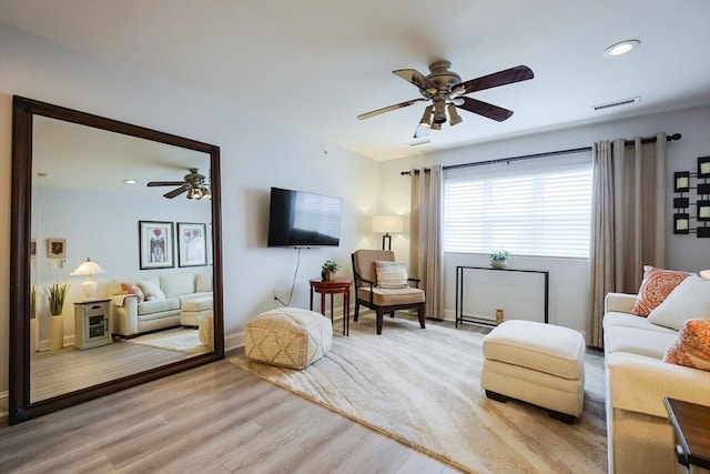 211 Central St Unit A305, Norwood, MA 02062 - living room featuring a ceiling fan, light wood finished floors, and recessed lighting