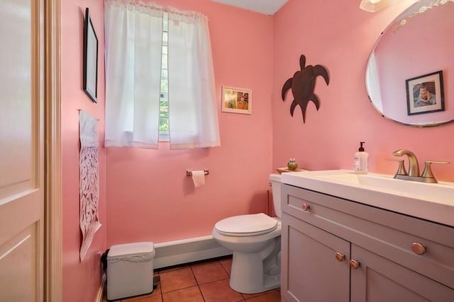 25 Brandt Beach Ave, Mattapoisett, MA 02739 - half bath featuring vanity, tile patterned floors, and a baseboard heating unit