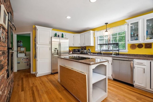 25 Brandt Beach Ave, Mattapoisett, MA 02739 - kitchen featuring stainless steel appliances, light wood-style flooring, open shelves, white cabinets, and recessed lighting