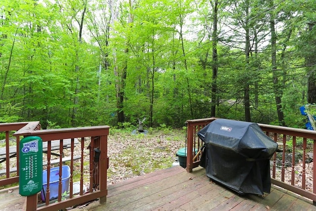 14 Cormack Rd, Sturbridge, MA 01566 - wooden terrace featuring a grill and a wooded view