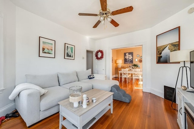 21 Sudan St, Boston, MA 02125 - living room with a ceiling fan, baseboards, and wood finished floors
