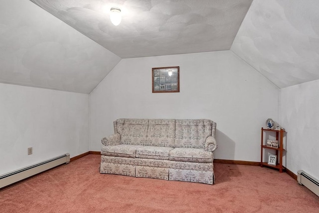 4 Clarke Rd, Littleton, MA 01460 - sitting room with a baseboard radiator, carpet, vaulted ceiling, and baseboards