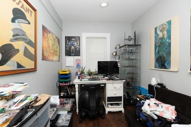 office area with dark wood-type flooring