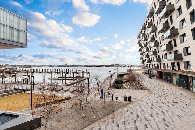 view of dock with a water view