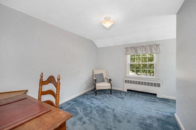 146 Elm St, Andover, MA 01810 - living area featuring radiator, carpet floors, lofted ceiling, and baseboards