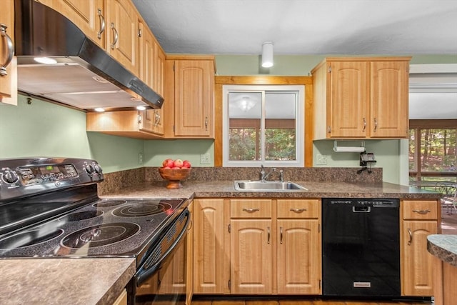 187 Middle Rd, Southborough, MA 01772 - kitchen featuring black appliances, under cabinet range hood, a sink, and dark countertops