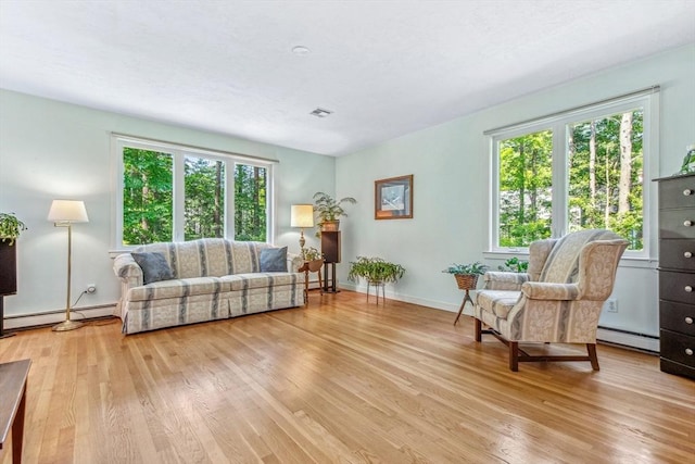 187 Middle Rd, Southborough, MA 01772 - living area featuring a baseboard radiator, healthy amount of natural light, and light wood-style flooring