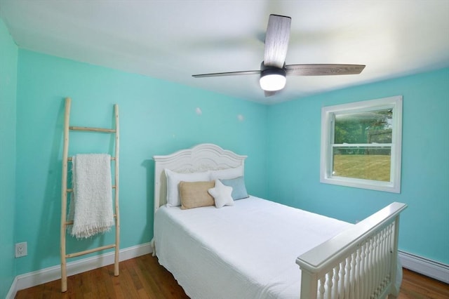64 Charlotte White Rd Unit 2, Westport, MA 02790 - bedroom with a baseboard radiator, wood finished floors, and ceiling fan
