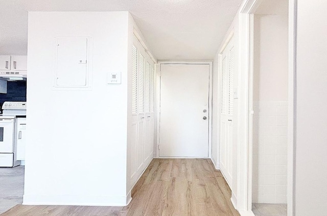 585 Revere Beach Pkwy Unit 410, Revere, MA 02151 - corridor with electric panel, light wood-style flooring, and a textured ceiling