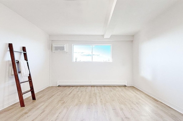 585 Revere Beach Pkwy Unit 410, Revere, MA 02151 - unfurnished room featuring wood finished floors, beam ceiling, a wall mounted air conditioner, baseboard heating, and baseboards