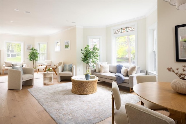 24 Ivory St, Boston, MA 02132 - living room featuring light wood finished floors, ornamental molding, and recessed lighting