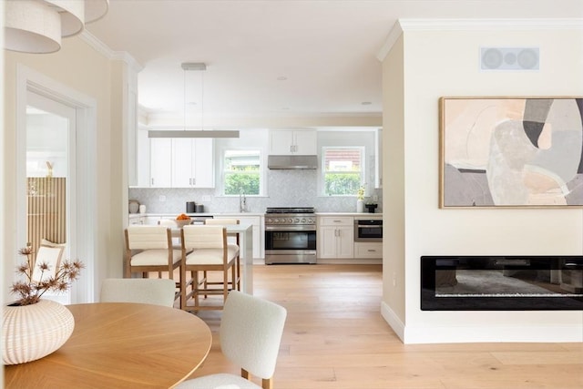 24 Ivory St, Boston, MA 02132 - dining area with crown molding and light wood-style floors