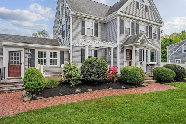 57 Century Rd, Weymouth, MA 02190 - view of front of house featuring a front yard and a pergola