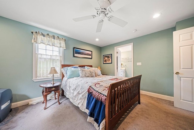 57 Century Rd, Weymouth, MA 02190 - carpeted bedroom featuring baseboards, recessed lighting, ceiling fan, and ensuite bathroom
