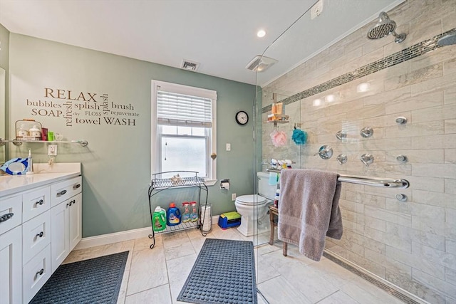 57 Century Rd, Weymouth, MA 02190 - full bathroom with a tile shower, baseboards, vanity, and toilet