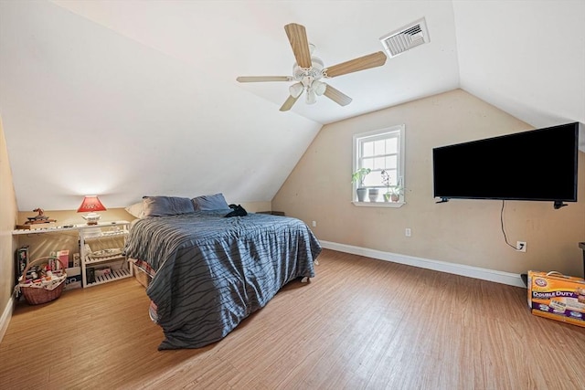 57 Century Rd, Weymouth, MA 02190 - bedroom with wood finished floors, baseboards, vaulted ceiling, and a ceiling fan