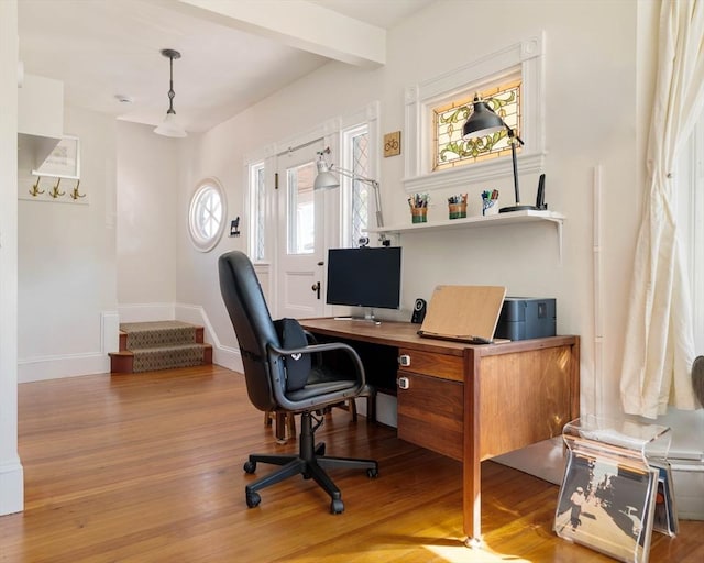 112 School Unit 3, Boston, MA 02119 - office featuring wood finished floors, baseboards, and beamed ceiling