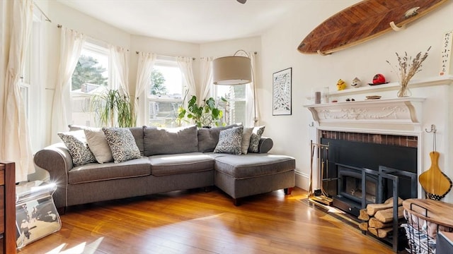 112 School Unit 3, Boston, MA 02119 - living room featuring hardwood / wood-style floors and a fireplace with flush hearth