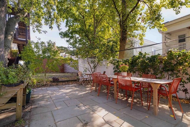 112 School Unit 3, Boston, MA 02119 - fenced backyard with outdoor dining area and a patio