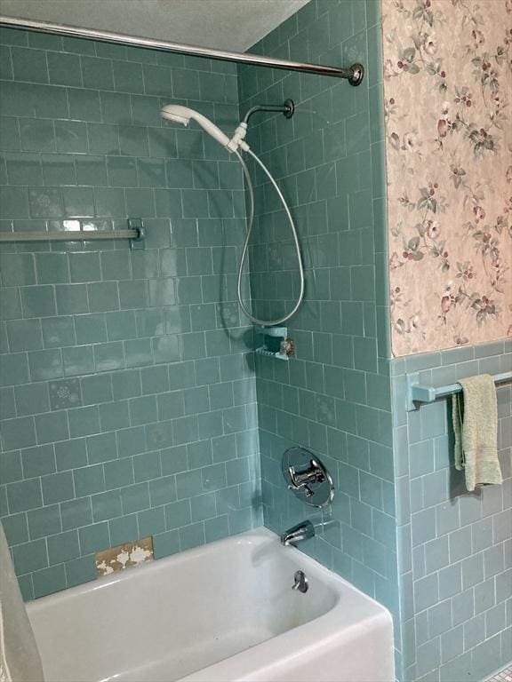 68 Briarbrook Dr, Seekonk, MA 02771 - full bathroom featuring wallpapered walls, shower / bath combination, and a wainscoted wall