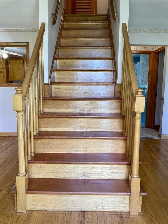 68 Briarbrook Dr, Seekonk, MA 02771 - stairs with wood finished floors and a ceiling fan
