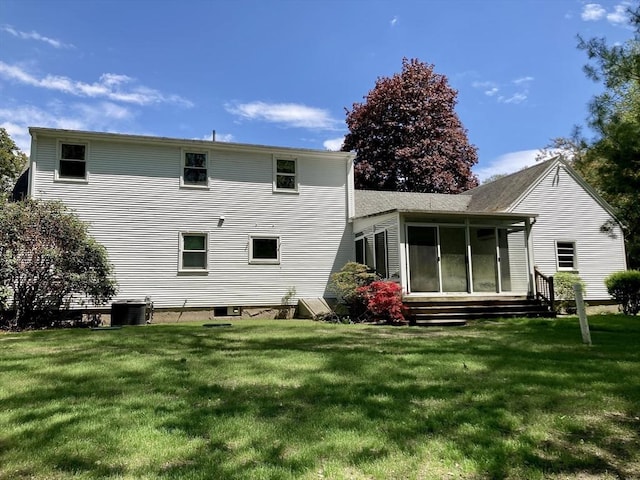 68 Briarbrook Dr, Seekonk, MA 02771 - back of property with a sunroom, central AC unit, and a lawn