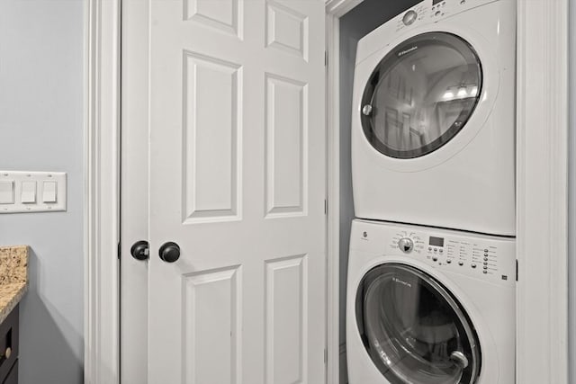 4 Arlington St Unit A, Newburyport, MA 01950 - clothes washing area with estacked washer and dryer