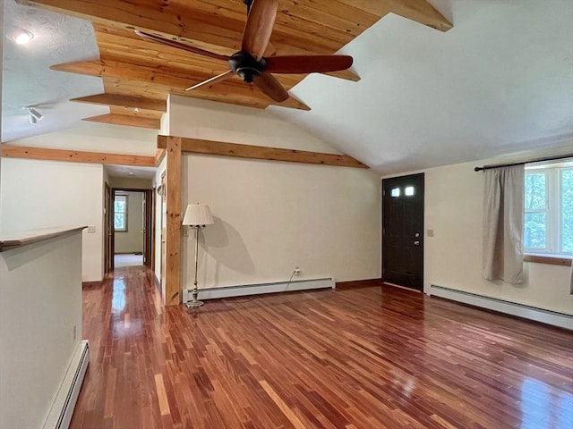 2 Bushy Ln, Rutland, MA 01543 - unfurnished living room with baseboard heating, a ceiling fan, and wood finished floors