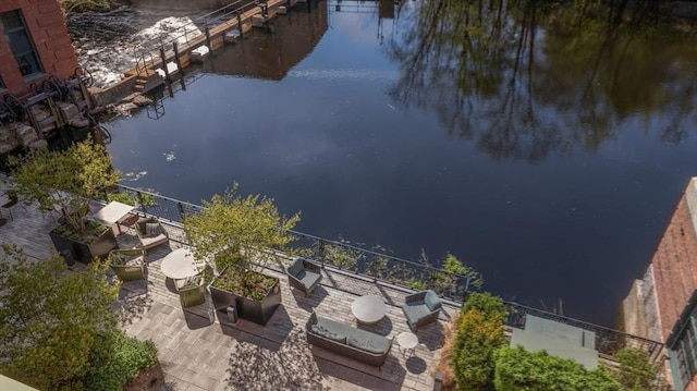aerial view of a nearby body of water