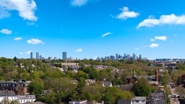 drone / aerial view of a skyline view and a tree filled landscape