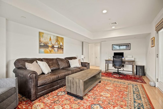 266 Merrimac St Unit F, Newburyport, MA 01950 - living room with hardwood / wood-style flooring, a desk, recessed lighting, and baseboards
