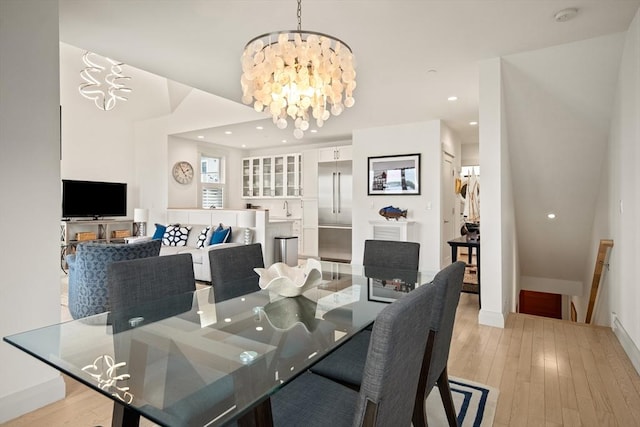 266 Merrimac St Unit F, Newburyport, MA 01950 - dining space with a chandelier, light wood-style floors, baseboards, and recessed lighting